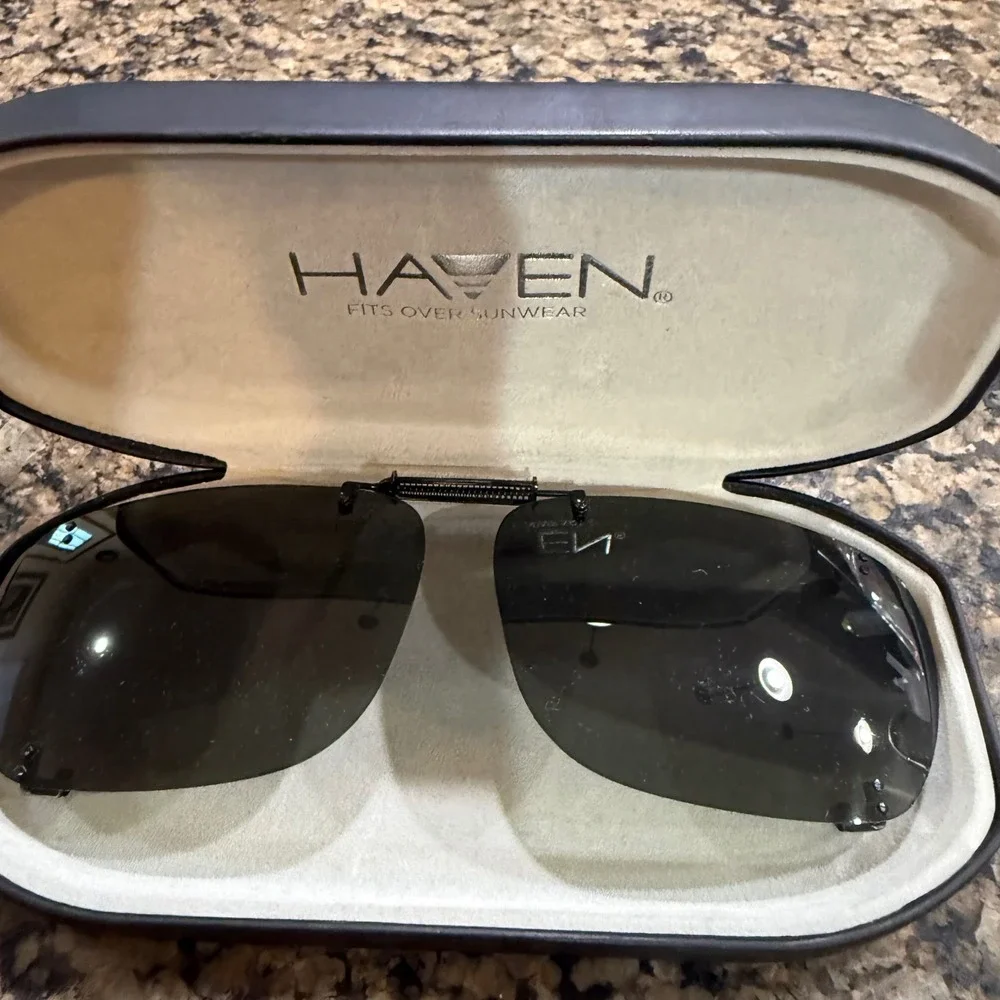 Haven Fits Over Clip On‎ Sunglasses Rectangular Black Lenses with Hard Case